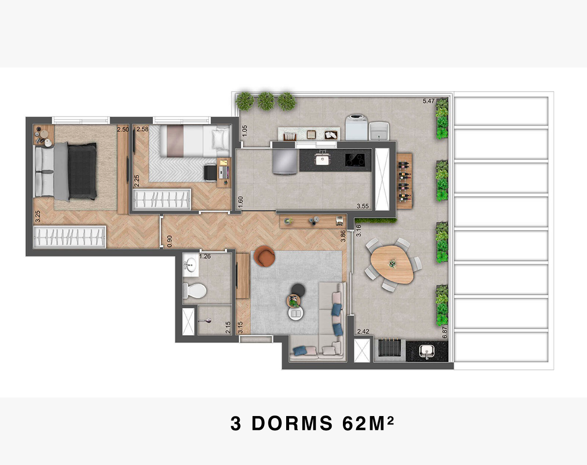 Planta 62 m²