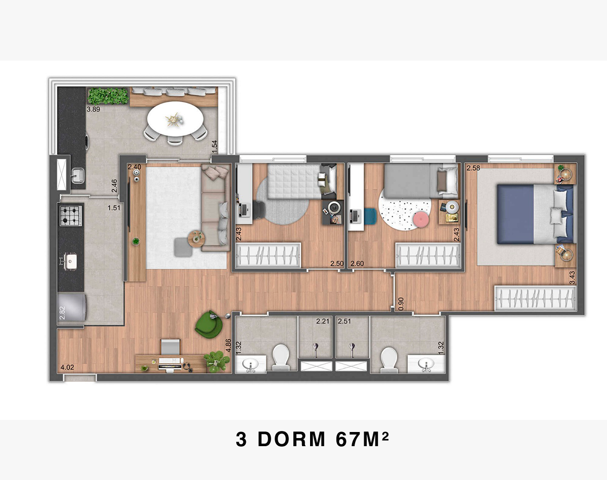 Planta 67 m²