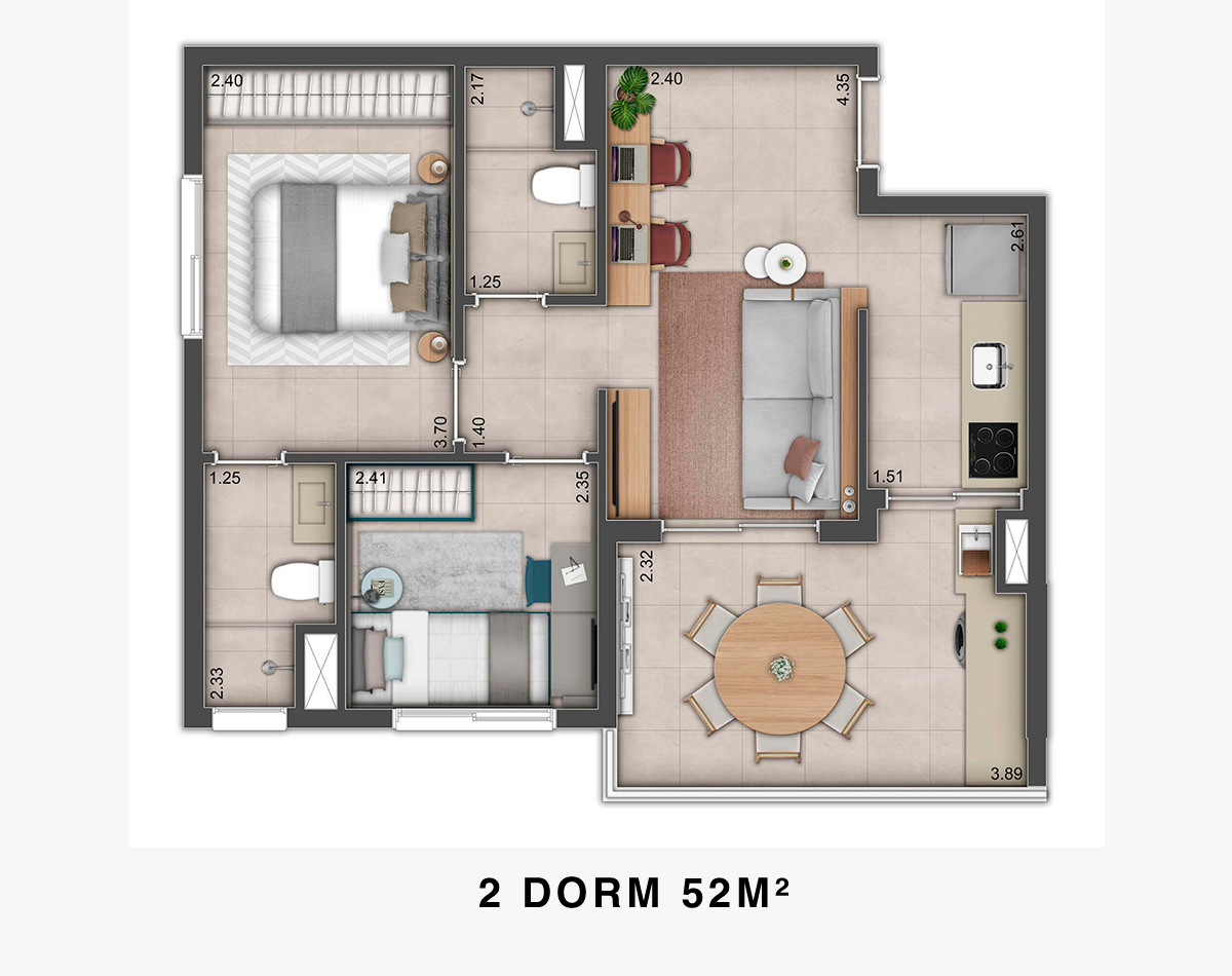 Planta 52 m²