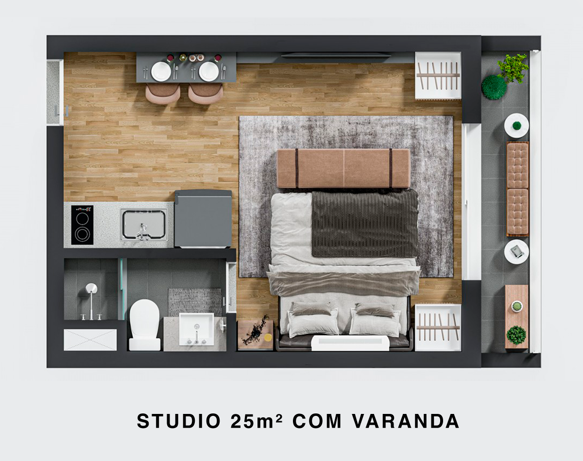 Planta 25 m² com varanda